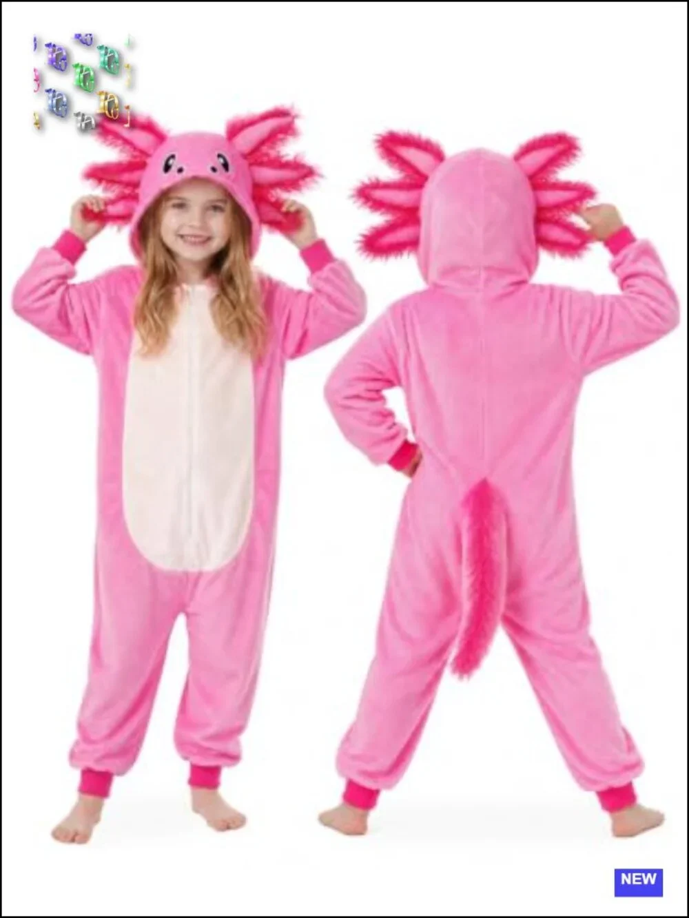 Kids Axolotl Costume Jumpsuit 3D Hooded Unisex Halloween Party Animal Onesie